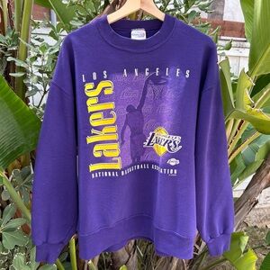 Vintage 90s Chalk Line Lakers Sweater Purple Distressed NBA Crewneck Fits XL